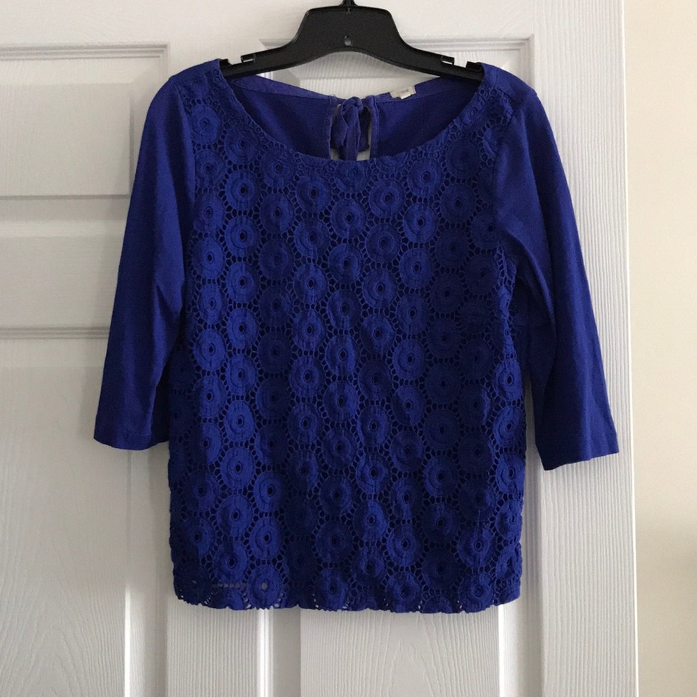 Jcrew Factory blue crochet front top